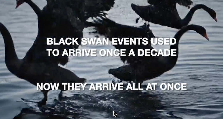 Swan stacking concept showing multiple converging risks facing a business board